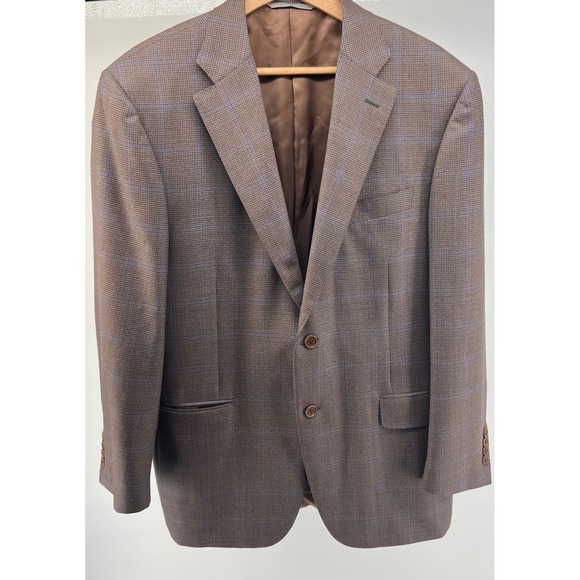 Canali‎ Silver Label Wool Houndstooth Sport Coat Blazer Jacket 42R Brown Blue